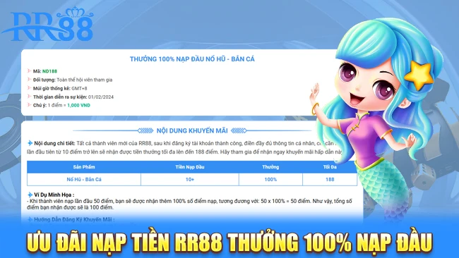 Ưu đãi nạp tiền RR88 – Thưởng khủng lên đến 100%